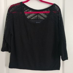 American Eagle Outfitters Black Crocheted Lace Sheer Pullover Sweatshirt Cutout